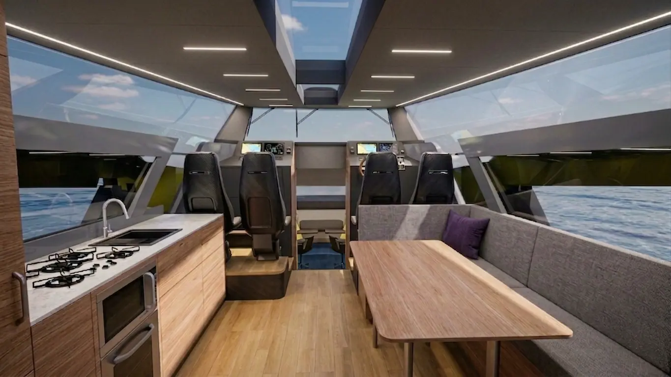 Artyx saloon and galley in warm timber