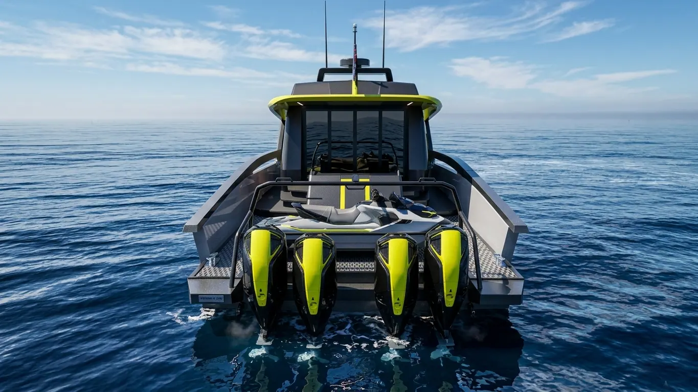 Artyx stern with four yellow outboard engines