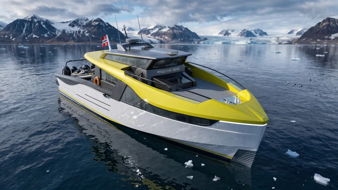 Artyx among floating ice in front of Svalbard glaciers