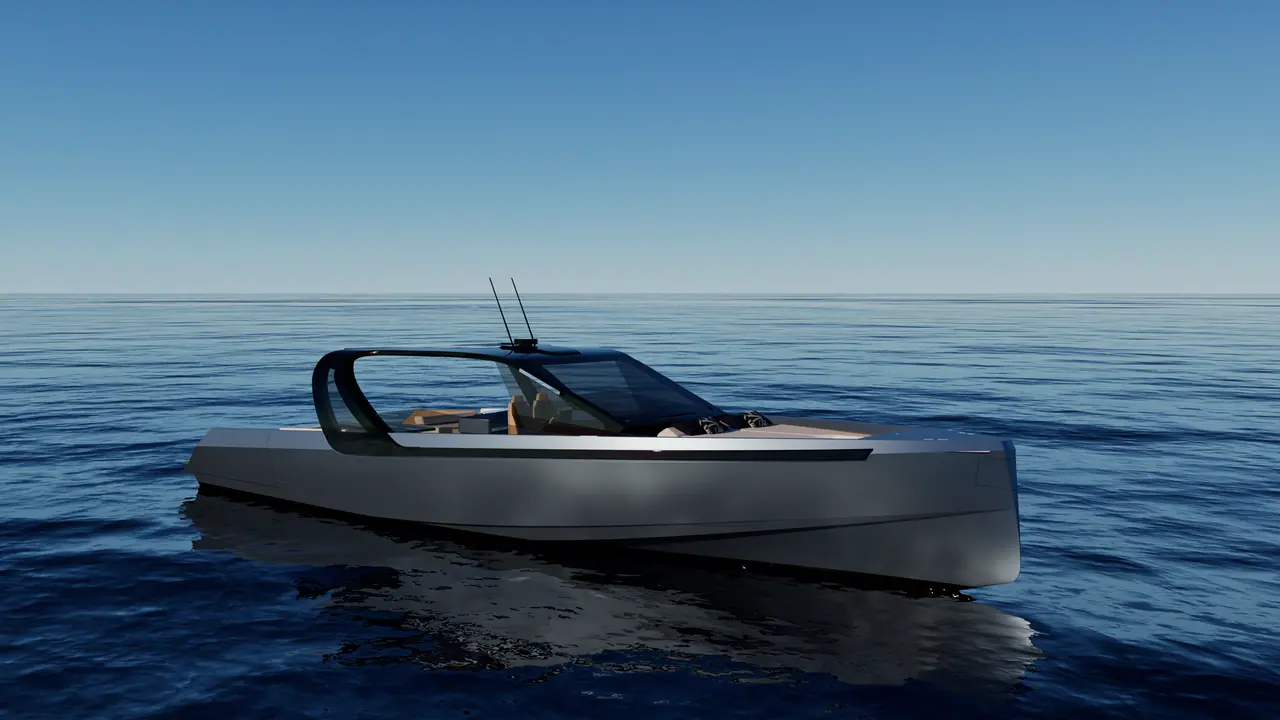 Gaya 58 sport yacht in profile on a calm blue sea