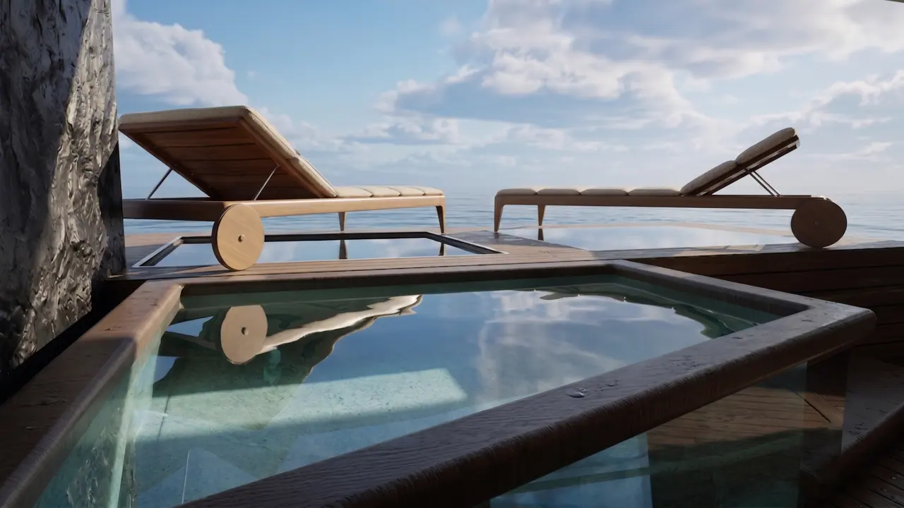 Velado plunge pool with teak loungers on the beach club